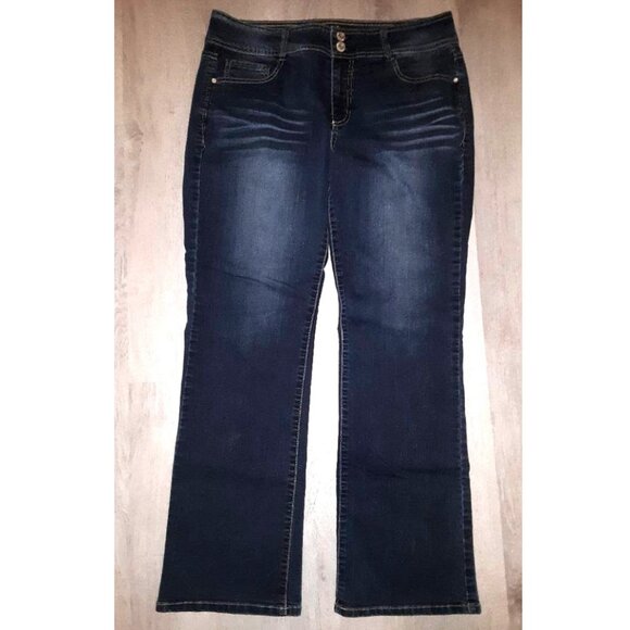 Angels Jeans Curvy Bootcut Flared Jeans Size 12 Distressed Denim Flares Wide Leg - Picture 1 of 8